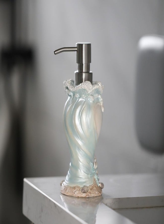 BUNCHBRAVO Bule Ocean-Themed Soap Dispenser - 7oz Resin Refillable Pump Bottle with Shell & Wave Design, Stainless Steel Head, for Bathroom or Kitchen Counter Décor - Image 5